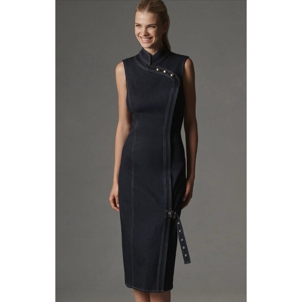 Anthropologie Porridge Midi Dress Women Denim Hardware Preppy Retro Large NWT